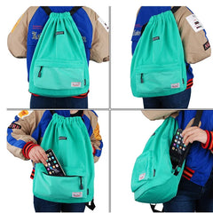 Women Drawstring Backpack with Shoe Pocket Water Resistant Nylon String Bag