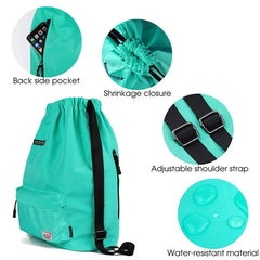 Women Drawstring Backpack with Shoe Pocket Water Resistant Nylon String Bag