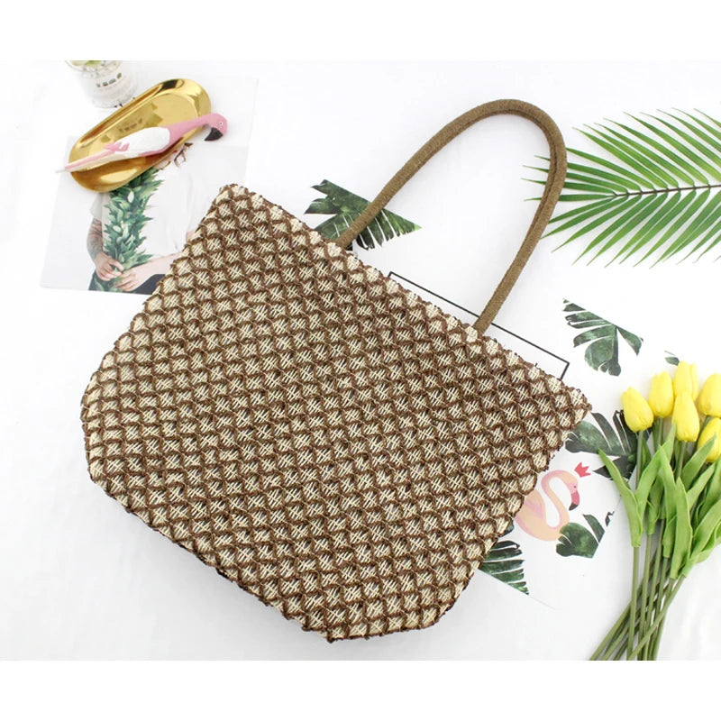 Women Weave Straw Beach Bag Large Grass Tote Handbags