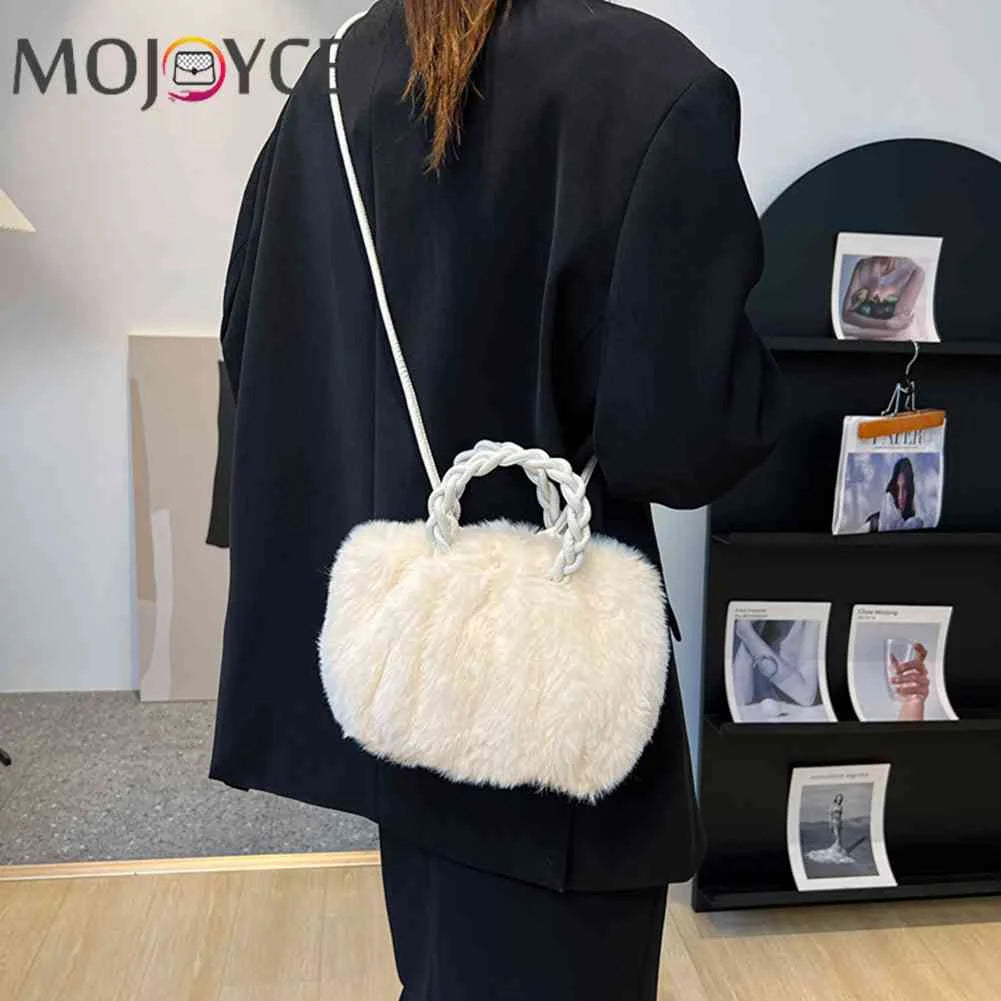 Fluffy Crossbody Messenger Bag with Woven Handle