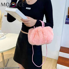 Fluffy Crossbody Messenger Bag with Woven Handle