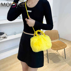 Fluffy Crossbody Messenger Bag with Woven Handle