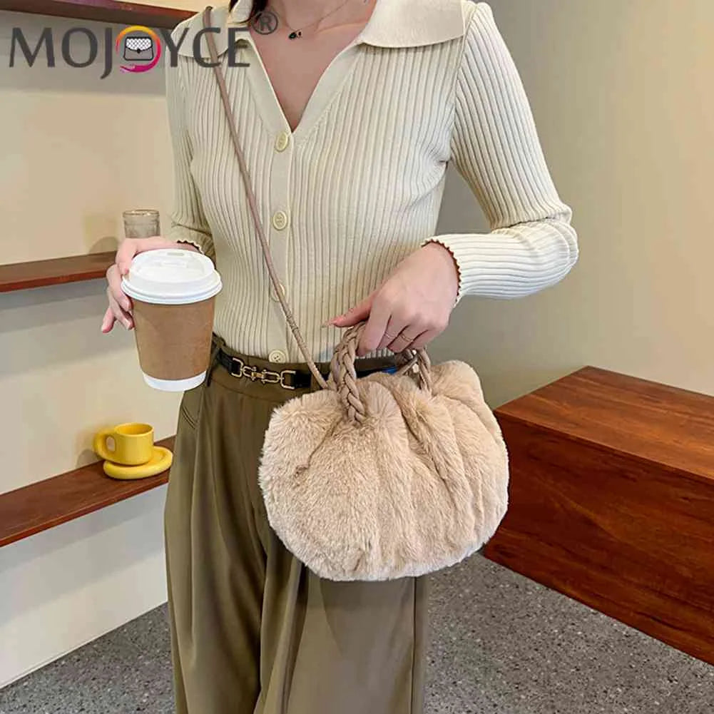 Fluffy Crossbody Messenger Bag with Woven Handle