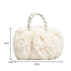 Fluffy Shoulder Bag for Women, Woven Handle Crossbody Handbag