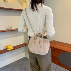 Fluffy Shoulder Bag for Women, Woven Handle Crossbody Handbag