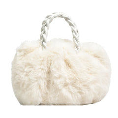 Fluffy Shoulder Bag for Women, Woven Handle Crossbody Handbag