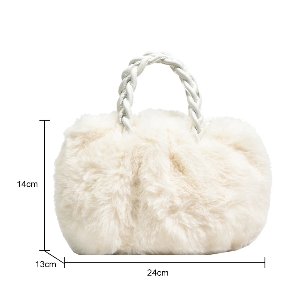 Plush Shoulder Handbags Woven Handle Crossbody Satchels Small Travel Tote