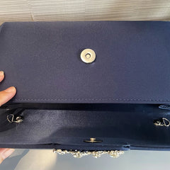 Satin Evening Bag Purse with Detachable Chain, Flap Shoulder Tote