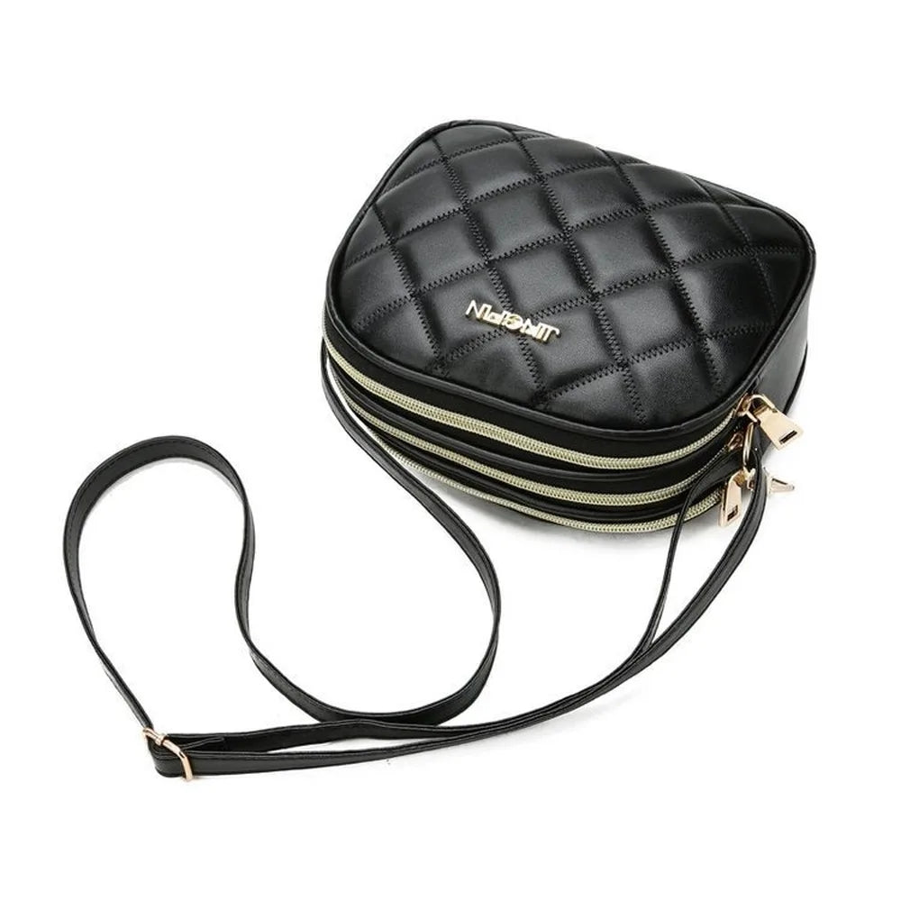 Embroidered Rhombus Shoulder Bag Large Capacity Round Handbag Purse