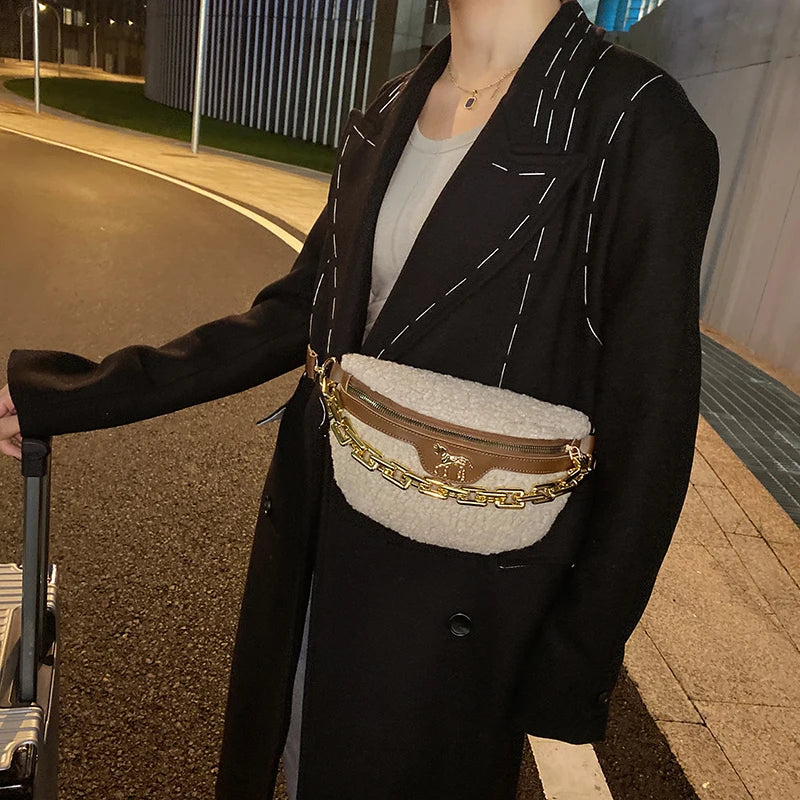 Women Fanny Packs High Chest Bag Chain Handbag Purses Shoulder Bag