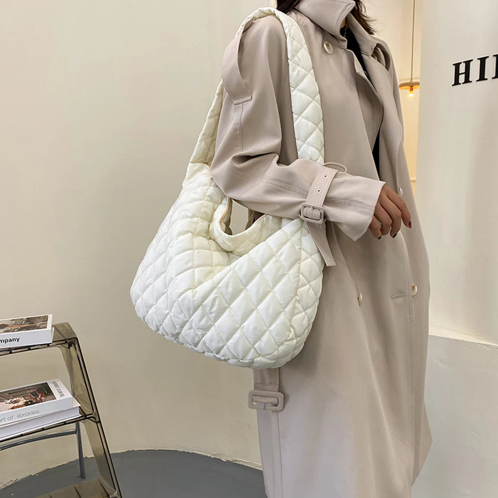 Women Lattice Solid Cloud Shoulder Bag Female Casual Quilted Crossbody Bags