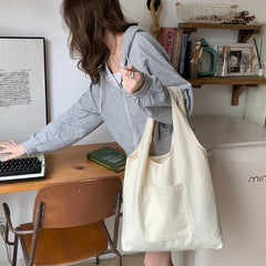Initial Name Print Beige Canvas Tote Bag for Women