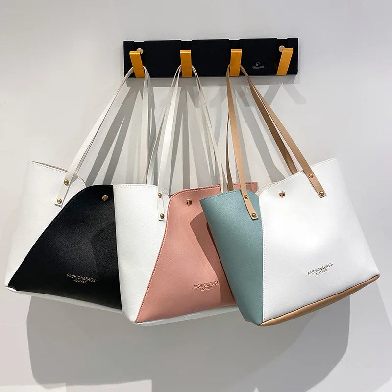 Women PU Leather Bags Mixed Colors High Capacity Shopping Handbag
