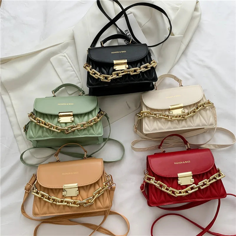 Women Rhomboid Fold Texture Shoulder Bags Metal Chain Messenger Bag