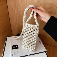 Women Small Crossbody Phone Bag Hollow-out Woven Lightweight Shoulder Handbag