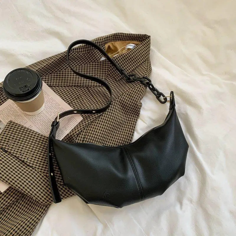 Vintage Soft Leather Handbag Armpit Bag Solid Shoulder Crossbody Chain Underarm