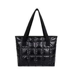 Women Solid Tote Shoulder Bags Quilted Winter Nylon Cloth Bag Handbags