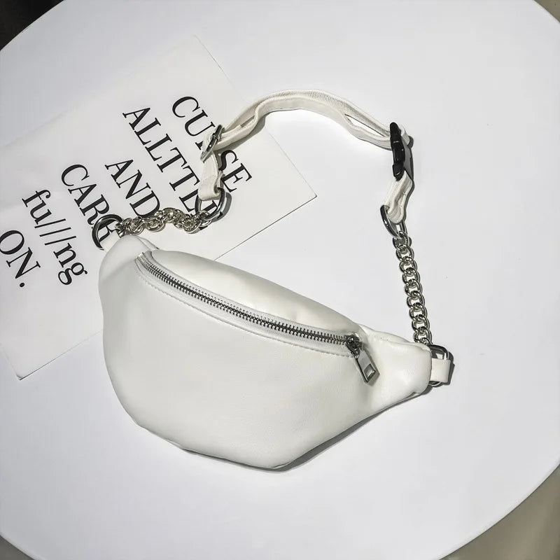 Women Solid Waist Fanny Pack Lady PU Leather Money Belt Bum Trave