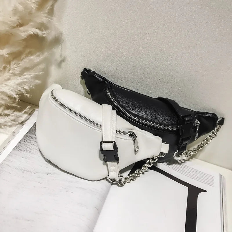 Women Solid Waist Fanny Pack Lady PU Leather Money Belt Wallet Bum Bag