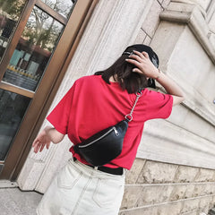 Women Solid Waist Fanny Pack Lady PU Leather Money Belt Wallet Bum Bag