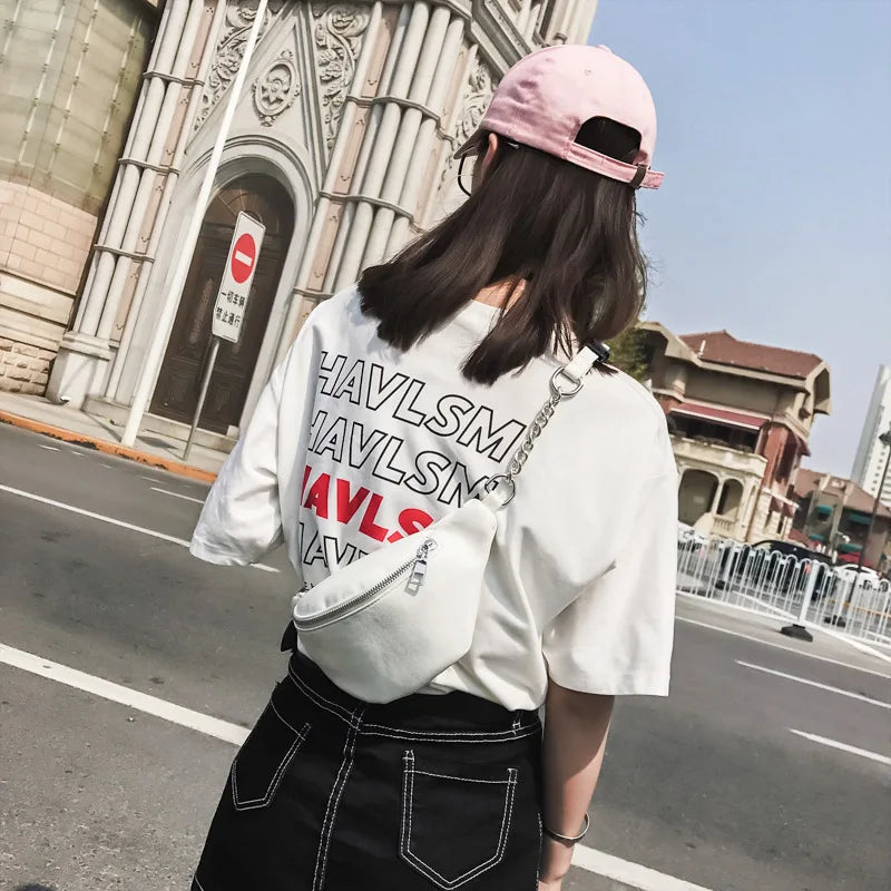 Women Solid Waist Fanny Pack Lady PU Leather Money Belt Wallet Bum Bag
