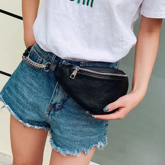 Women Solid Waist Fanny Pack Lady PU Leather Holiday Money Belt Wallet Bum Trave