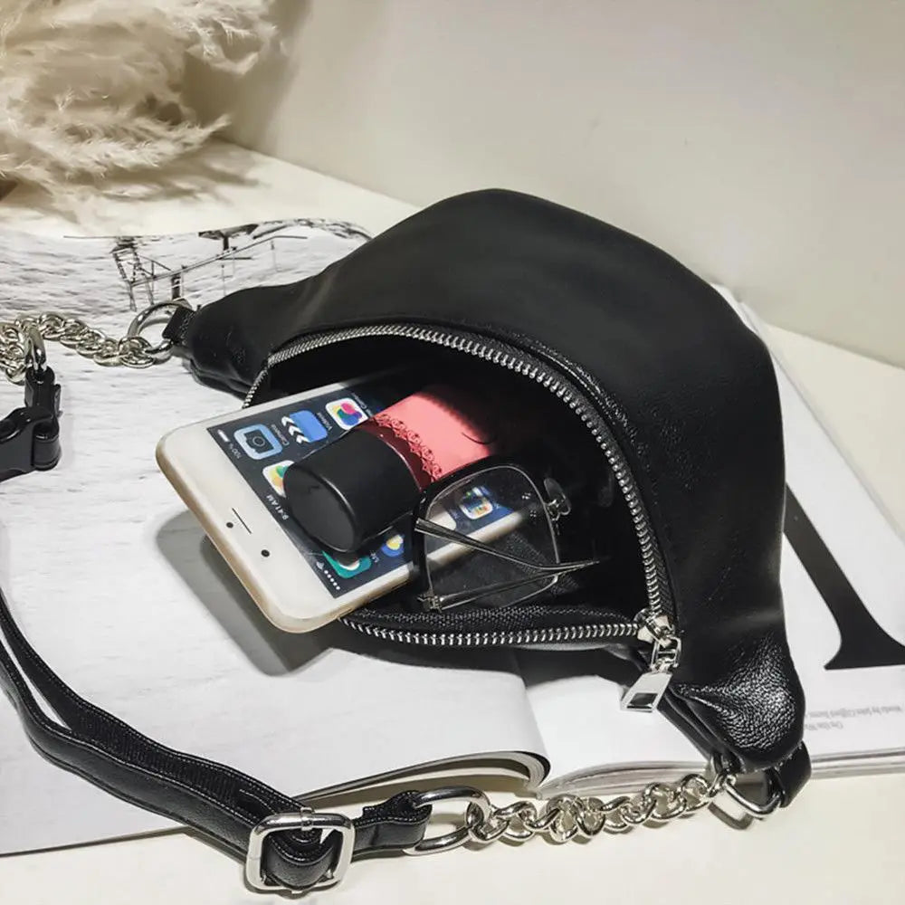 Women Solid Waist Fanny Pack Lady PU Leather Holiday Money Belt Wallet Bum Trave