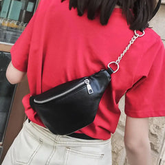 Women Solid Waist Fanny Pack Lady PU Leather Holiday Money Belt Wallet Bum Trave