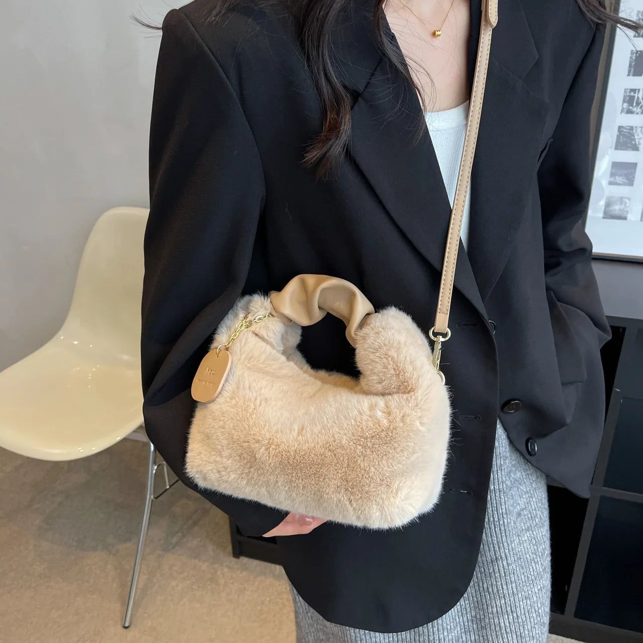Faux Fur Handbags Small Lady Shoulder Crossbody Bag Casual Tote