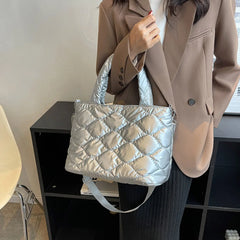 Women Winter Quilted Nylon Cotton-padded Tote Bag