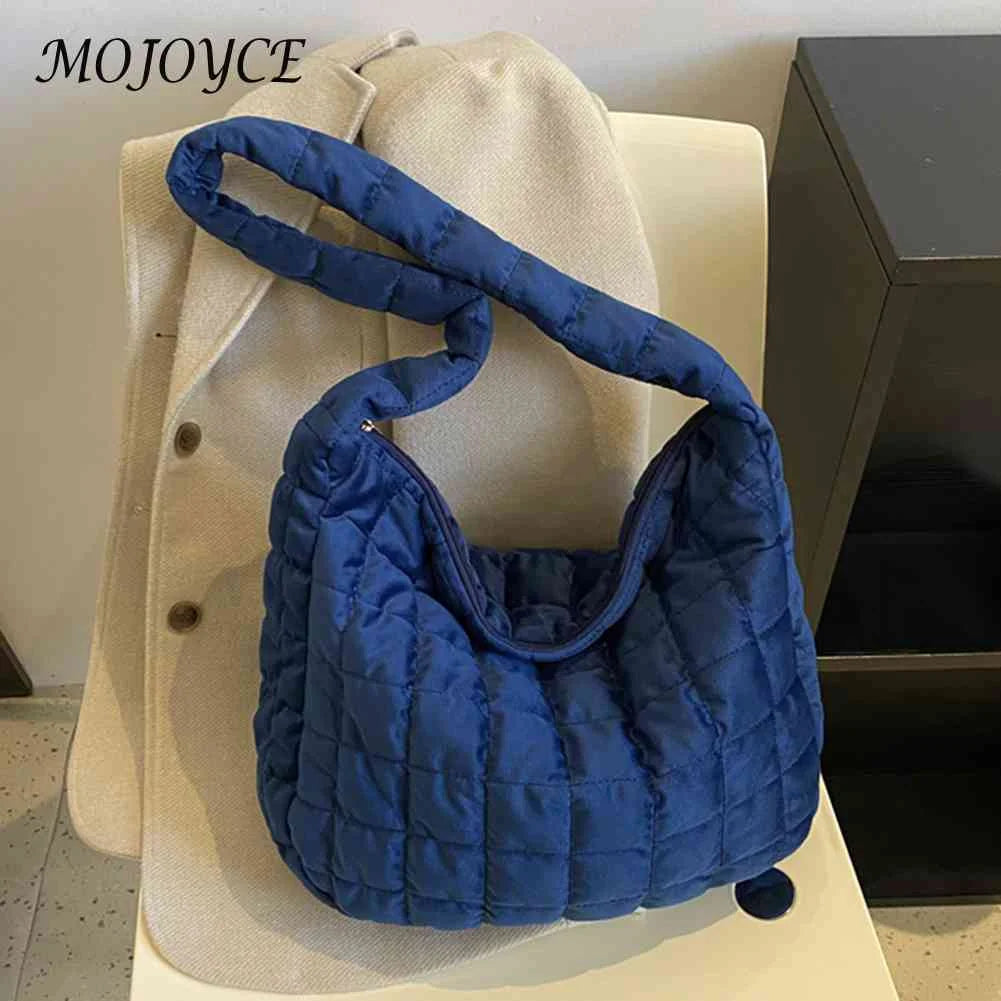 Quilted Plaid Messenger Bag Soft Large Capacity Solid Casual Winter Travel