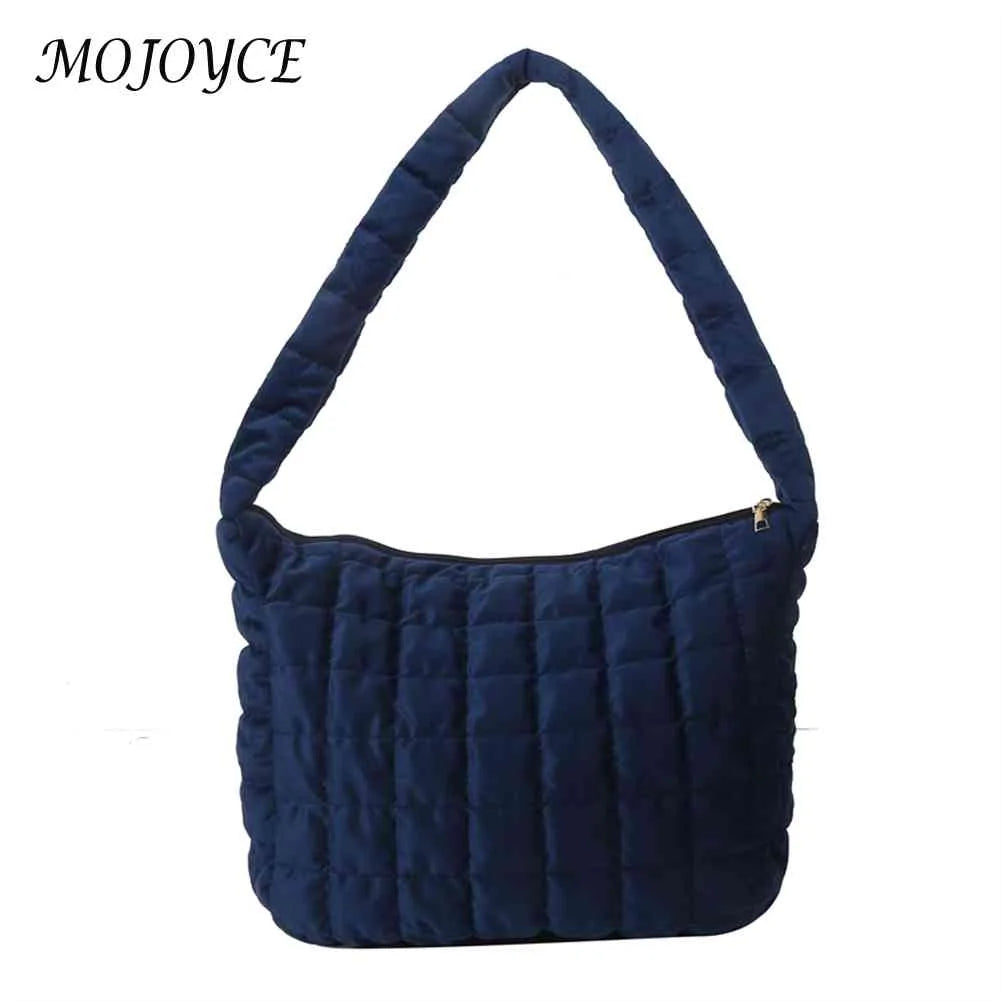 Quilted Plaid Messenger Bag Soft Large Capacity Solid Casual Winter Travel