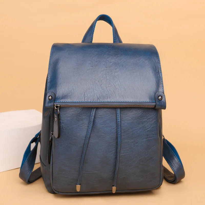 Women Female Rucksack Leisure Student School Bag Soft Leather Cowhide High Trave