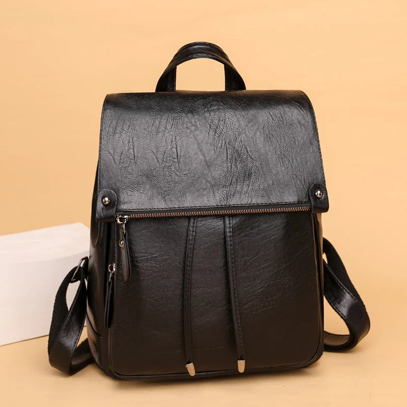 Women Female Rucksack Leisure Student School Bag Soft Leather Cowhide High Trave