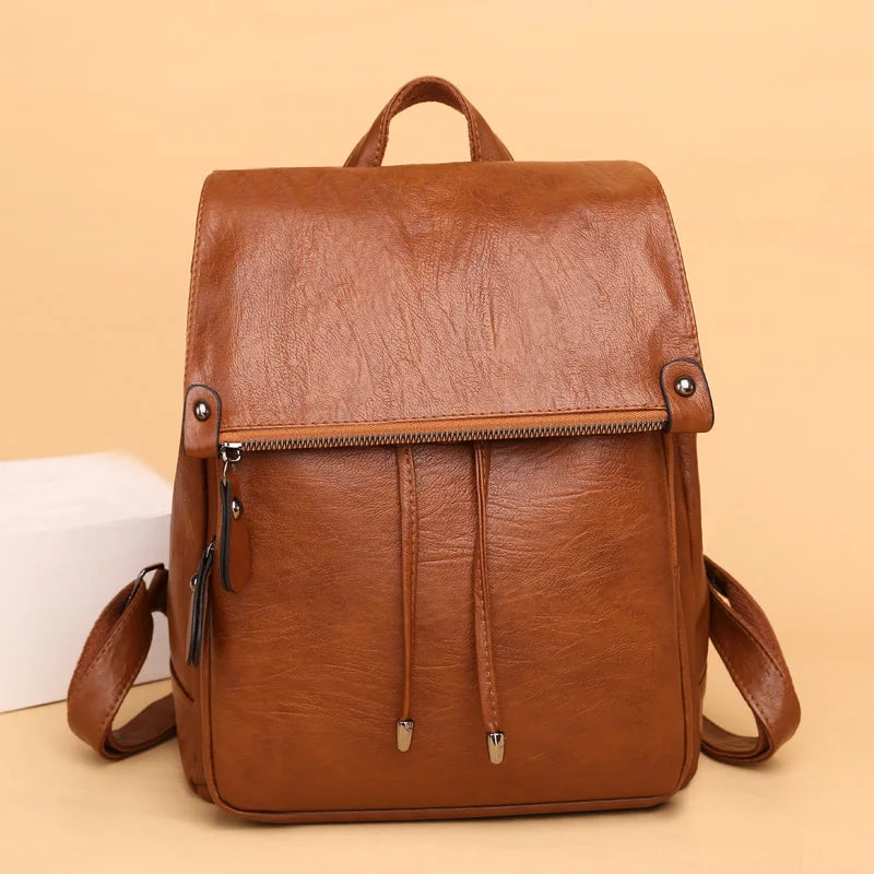 Women Female Rucksack Leisure Student School Bag Soft Leather Cowhide High Trave