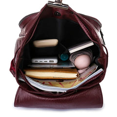Women Female Rucksack Leisure Student School Bag Soft Leather Cowhide High Trave