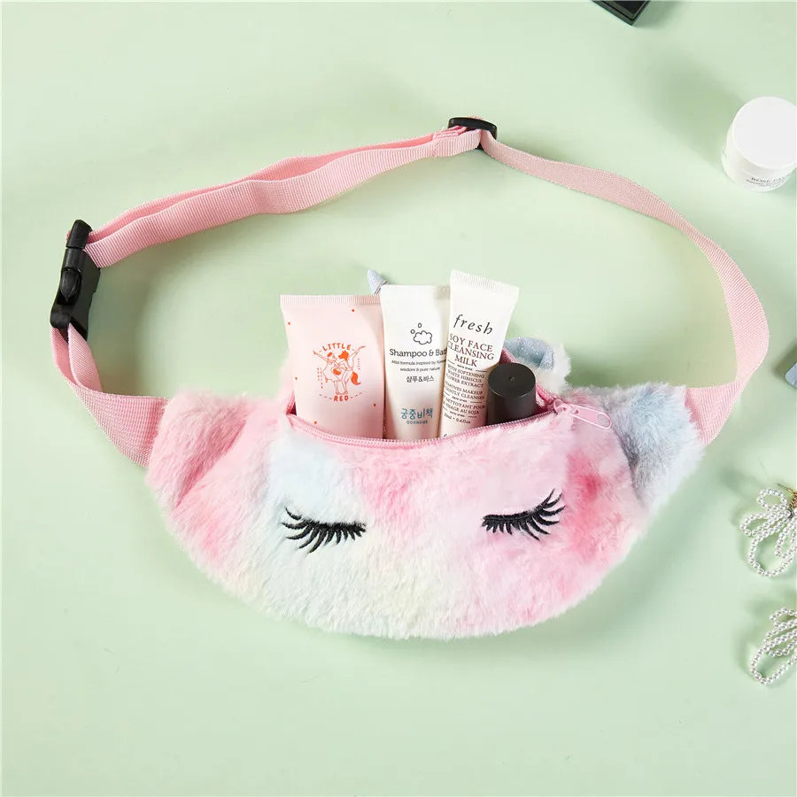 Flannel Waist Pack Unicorn Eyelash Shoulder Belt Bag Girl Fanny Phone Bag