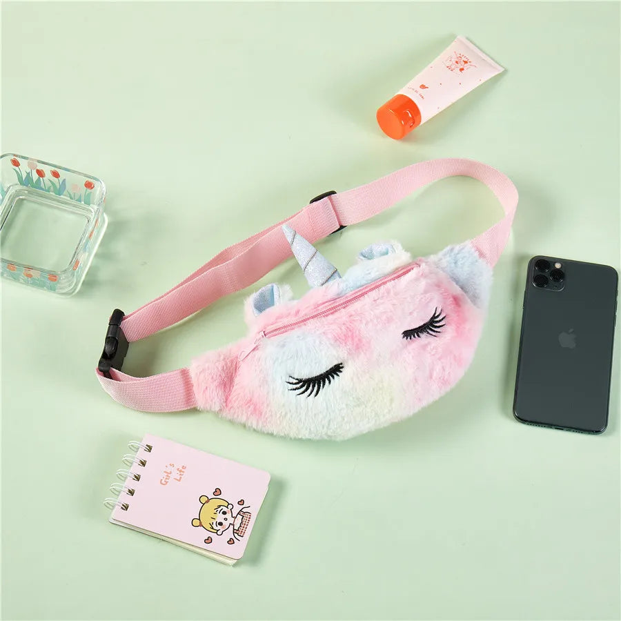 Flannel Waist Pack Unicorn Eyelash Shoulder Belt Bag Girl Fanny Phone Bag