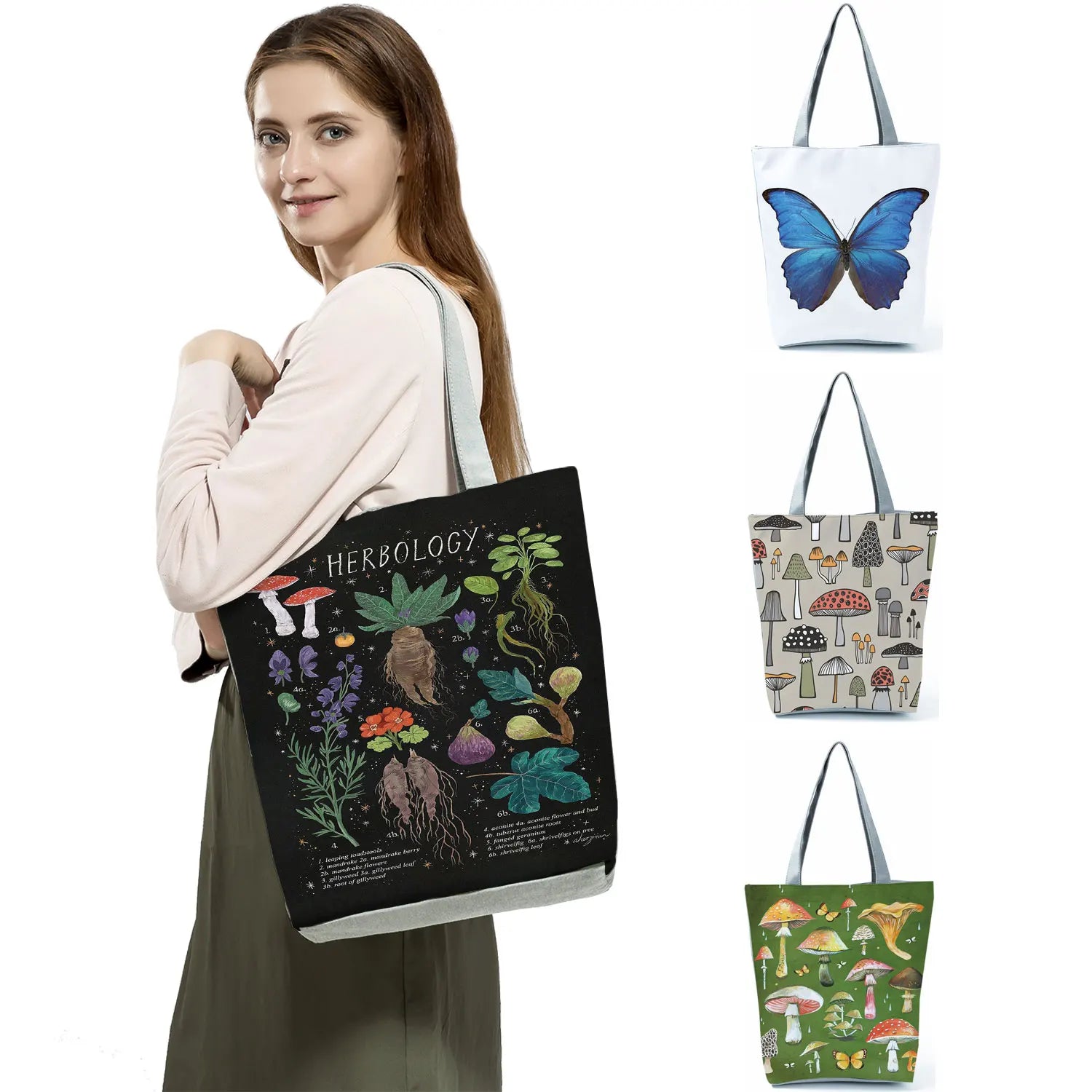 Floral High Capacity Shoulder Bag Reusable Shopping Bag Female Mushroom Printed