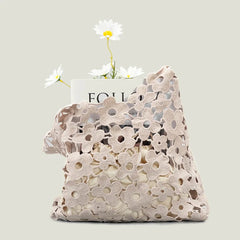 Women Flower Hollow Canvas Shoulder Bag Handbags