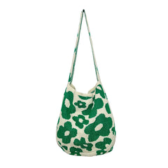 Women Flower Knitted Shoulder Bag Large Capacity Travel Tote