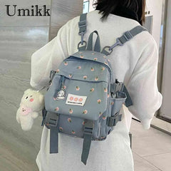 Women Flowers Backpack with Pendant Floral School Bag