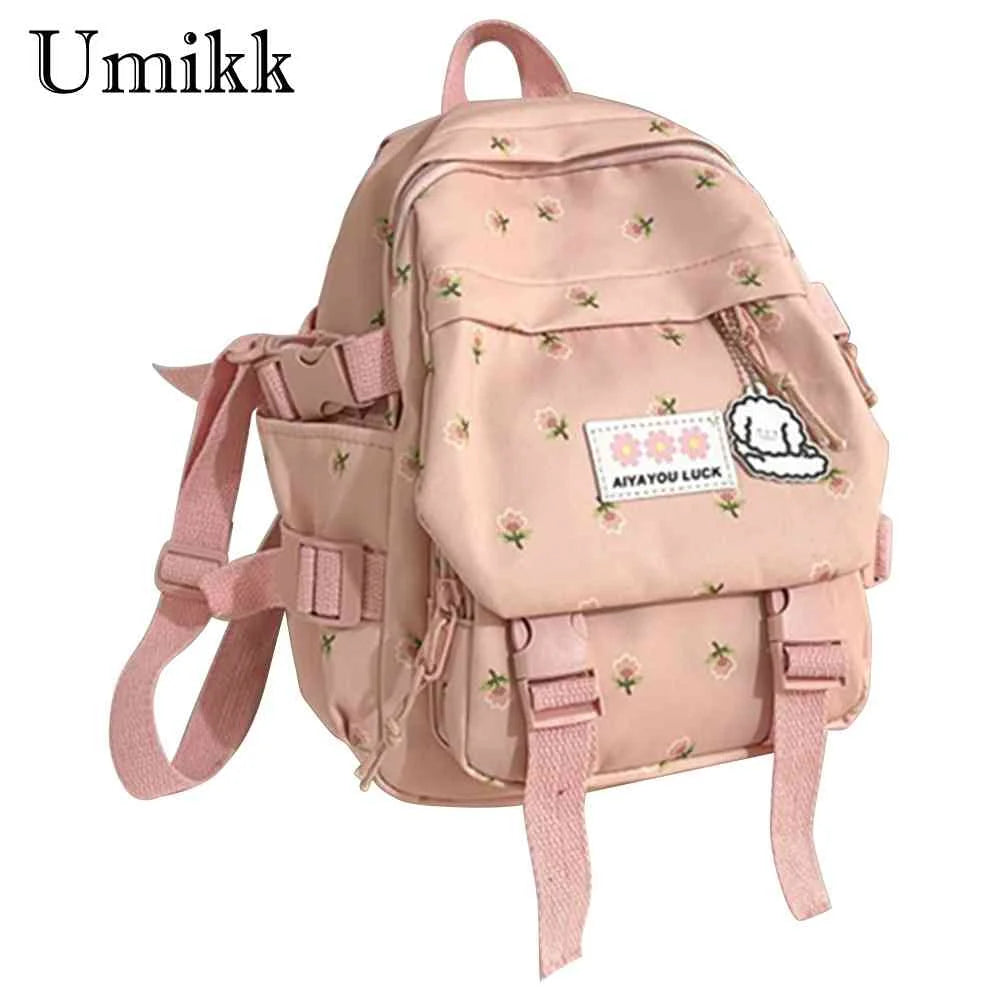 Women Flowers Backpack with Pendant Floral School Bag