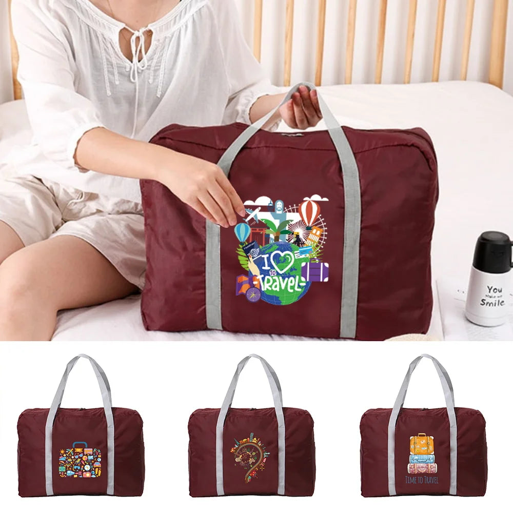 Women Foldable Gym Bag Travel Print Lady Training Handle Handbag