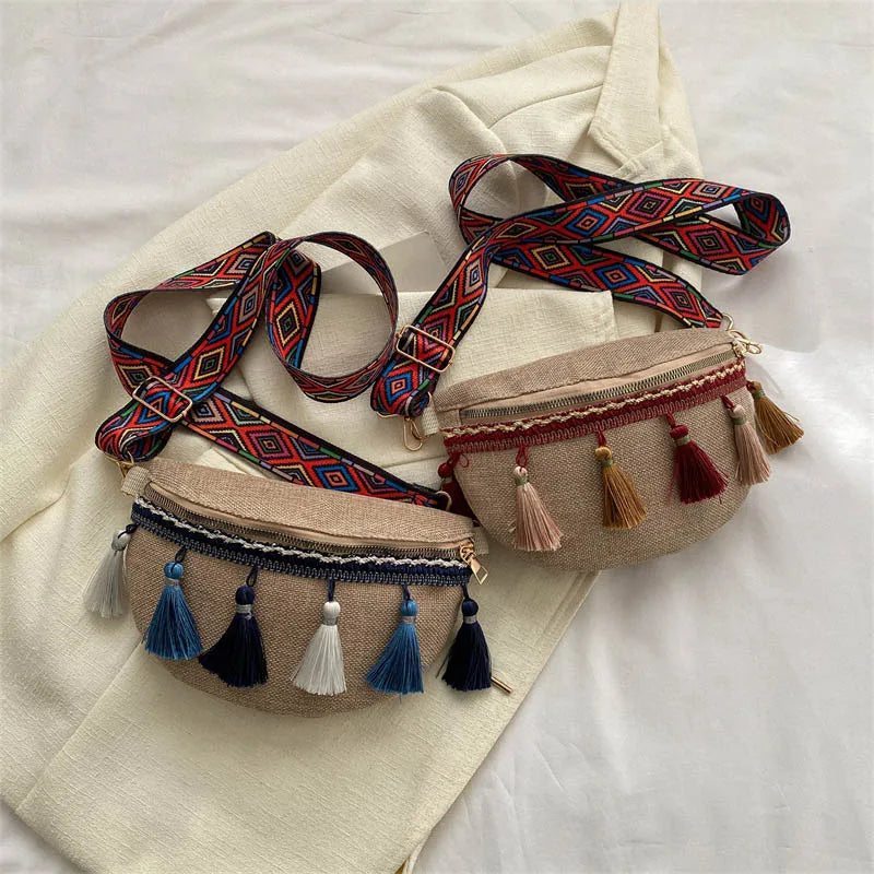 Women Waist Bag with Fringe Decor Pochete Ri?onera Belt
