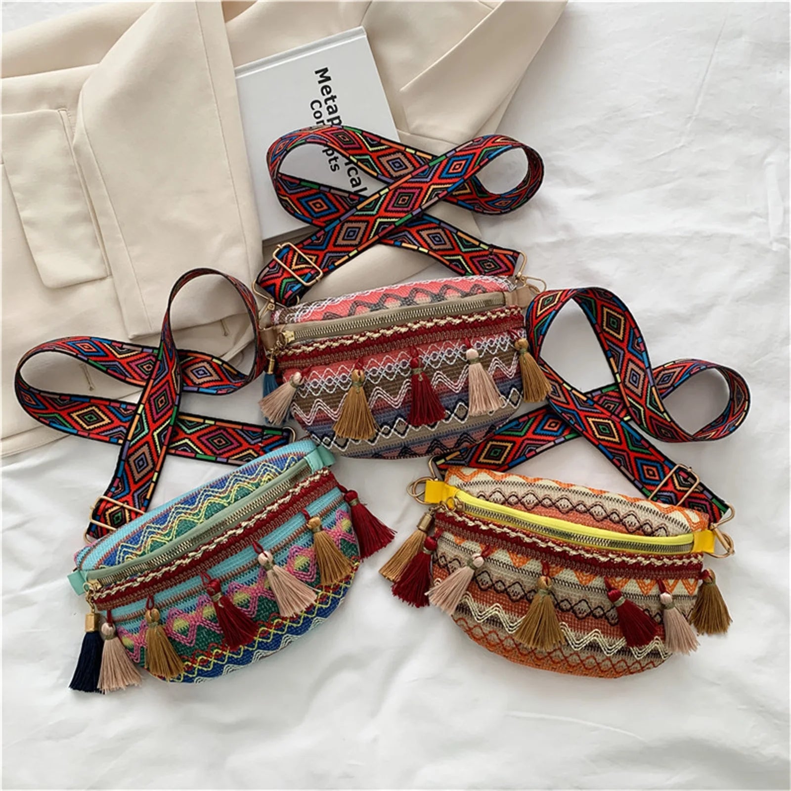 Women Folk Waist Bags Adjustable Fanny Pack Chest Bag Tassel Crossbody