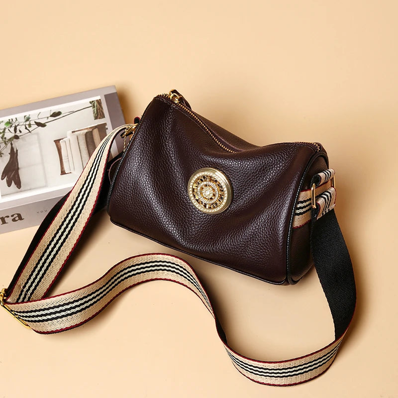 Leather Handbags Rotating Metal Lock Shoulder Bags
