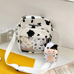 Cartoon Cow Print Shoulder Crossbody Bag Canvas Satchel
