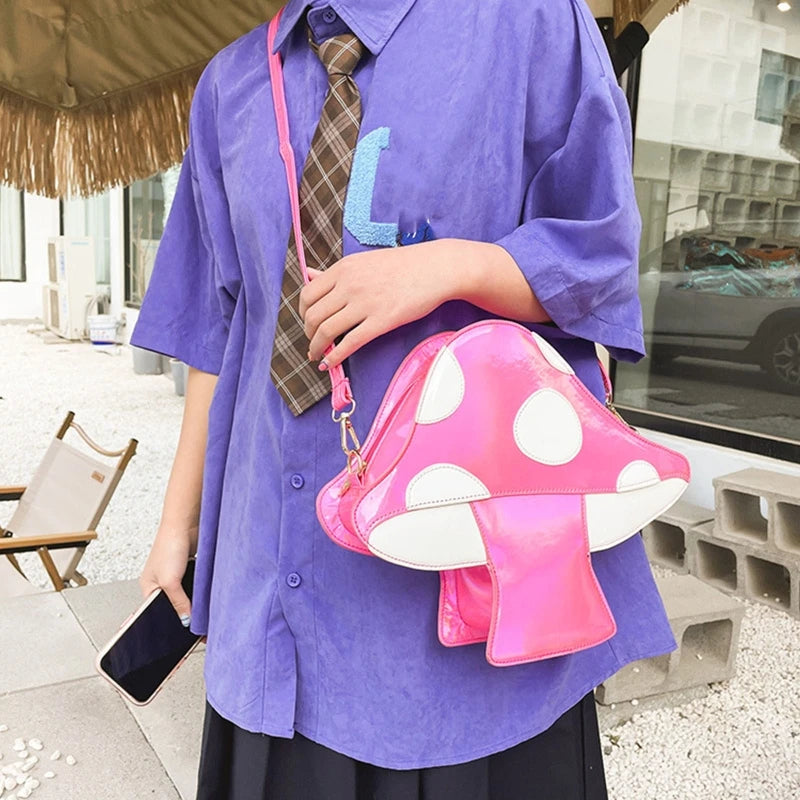 Mushroom Shape PU Leather Crossbody Bag Adjustable Strap Shoulder Handbag