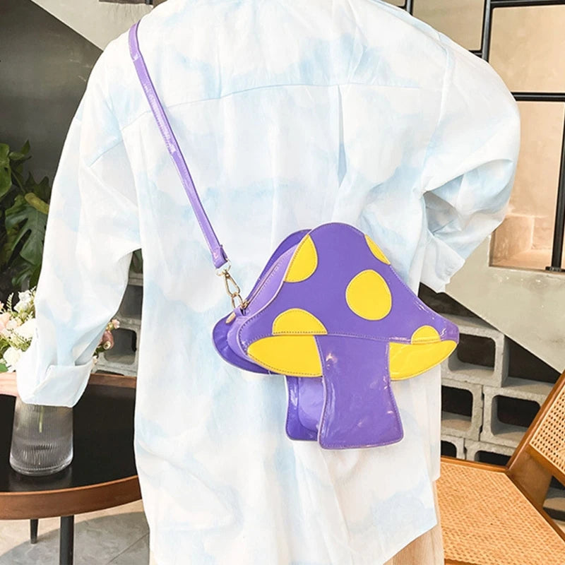 Mushroom Shape PU Leather Crossbody Bag Adjustable Strap Shoulder Handbag